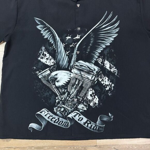 Dragonfly Roadhouse Size 5XL Short Sleeve Freedom To Ride Button Up Black Biker - Picture 4 of 6